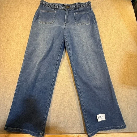 D.Jeans Womens Wide Leg Braided Waist Patch Pocket Denim Blue Jeans Size 14 - Picture 1 of 8
